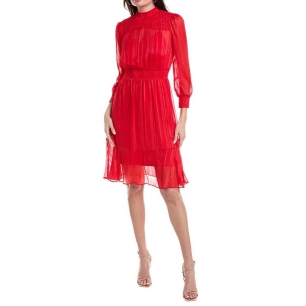 Nanette Lepore Womens Long Sleeve Smocked Waist Dress NWT